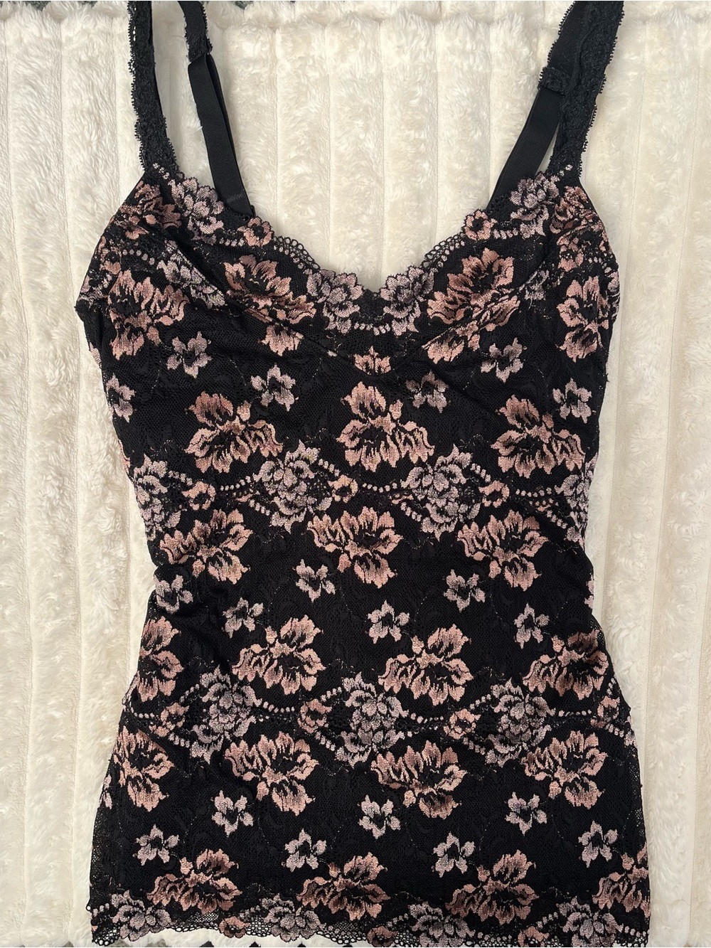 Cosabella Savona Curvy Lace Cami w/ Built-In Bralette Black/Mandorla Sz S
